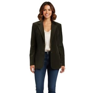 L.L. Bean Vintage Deep Olive Green Velvet Blazer 3 Button Pockets Size 18